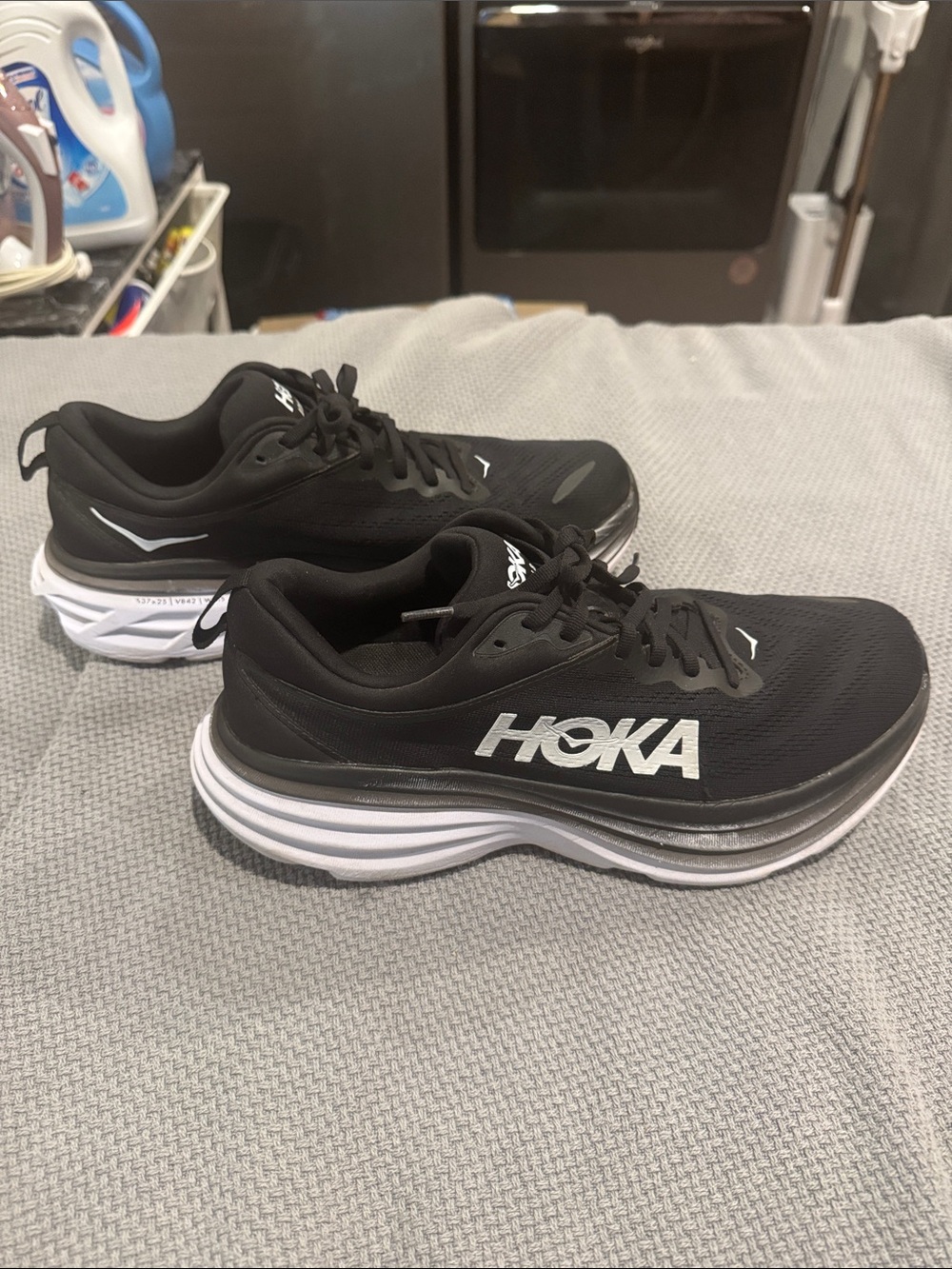 Hoka Bondi 8 Men's Black and White Running Shoes -